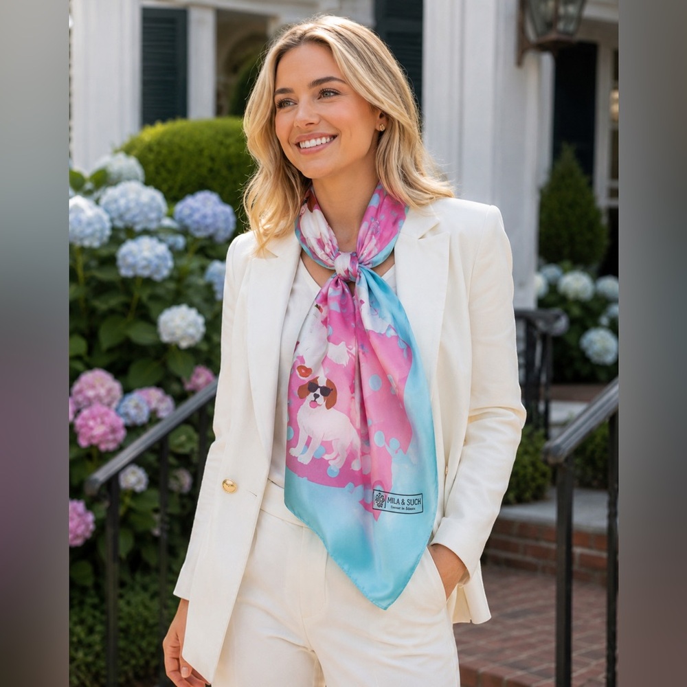 Playful Pink & Aqua Dog Print Scarf - Mila & Such
